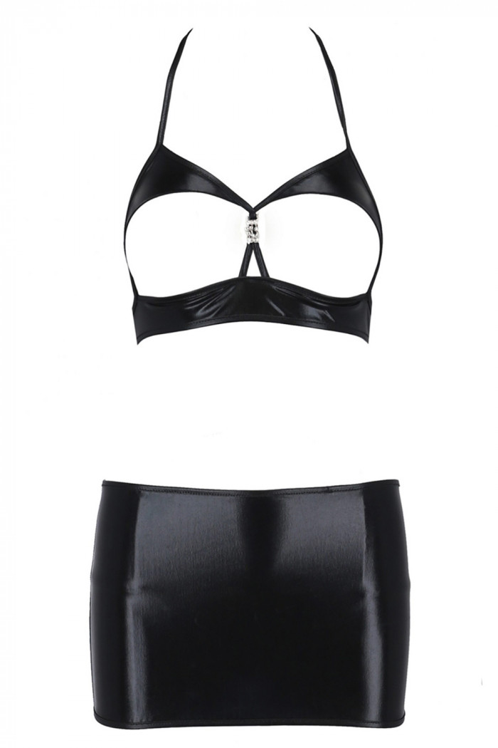 Комплект латексный с открытым бюстом и юбкой Passion Vicky  — Заказать онлайн с доставкой