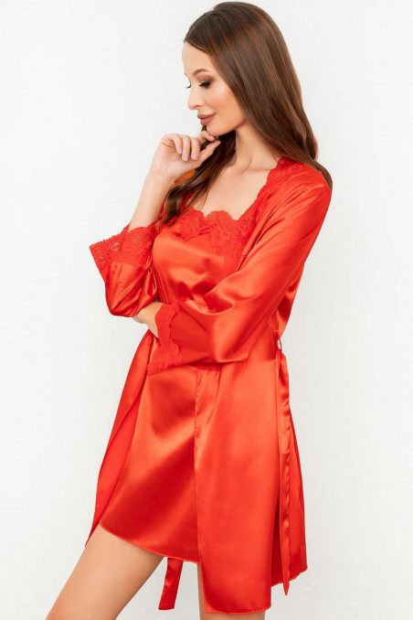 Комплект атласный (халат, сорочка и стринги) Livia Corsetti Jacqueline Red  — Заказать онлайн с доставкой