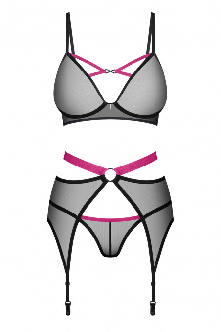 Комплект білизни прозорий з поясом Obsessive Novenes set — Купити в Dorin.shop | Ціна, Фото