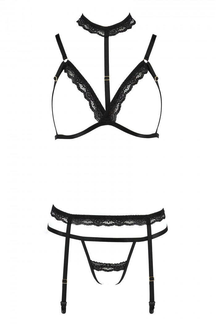 Комплект белья со стреп с открытым бюстом и трусиками Passion Shelly  — Заказать онлайн с доставкой