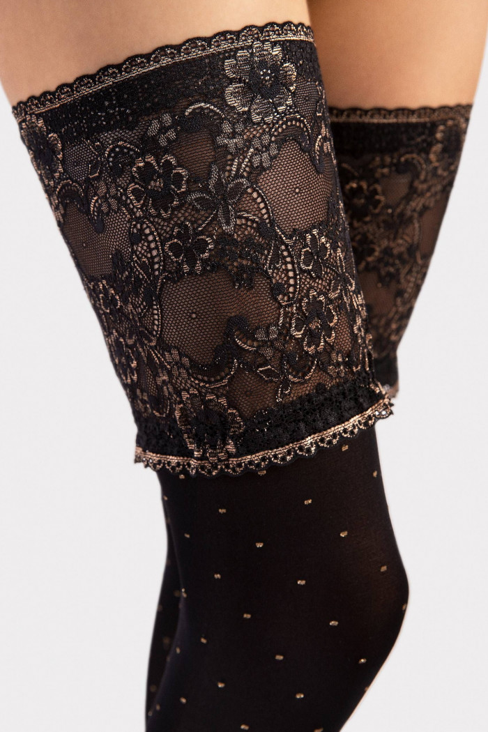 Панчохи в горох з широкою коронкою Fiore Notte 40 den O4116 — Купити в Dorin.shop | Ціна, Фото