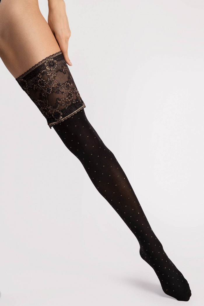 Панчохи в горох з широкою коронкою Fiore Notte 40 den O4116 — Купити в Dorin.shop | Ціна, Фото