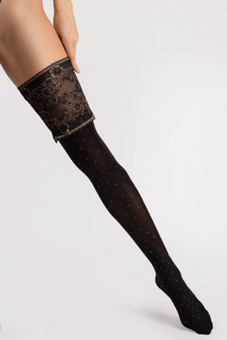 Панчохи в горох з широкою коронкою Fiore Notte 40 den O4116 — Купити в Dorin.shop | Ціна, Фото
