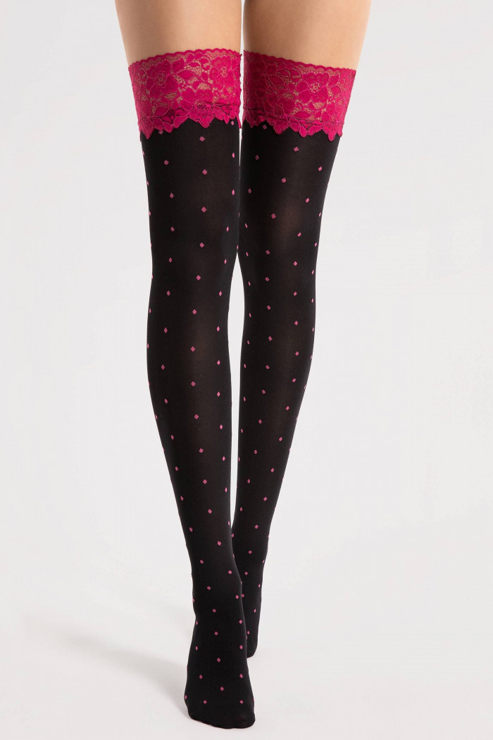 Панчохи в горох з рожевою коронкою Fiore Volcan 40 den — Купити в Dorin.shop | Ціна, Фото