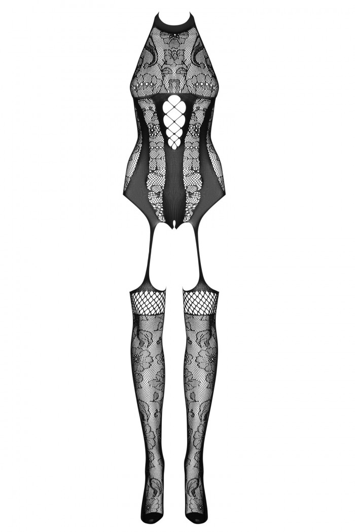 Боди-Комбинезон с вырезом и чулками Obsessive F240  — Заказать онлайн с доставкой