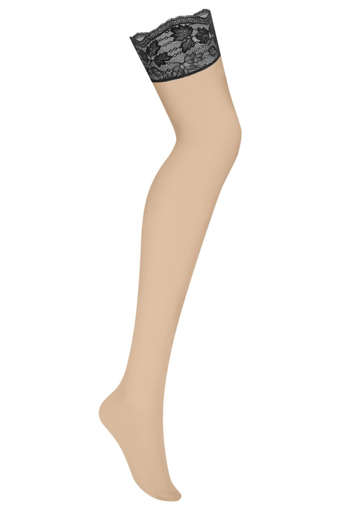 Чулки телесные с черным кружевом Obsessive Nutris  — Заказать онлайн с доставкой