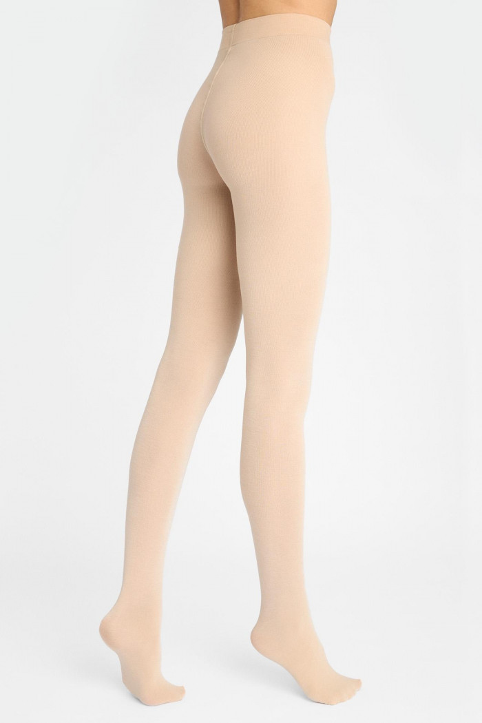 Колготки теплые бежевые в рубчик с кашемиром Marilyn Cashmere D09  — Заказать онлайн с доставкой