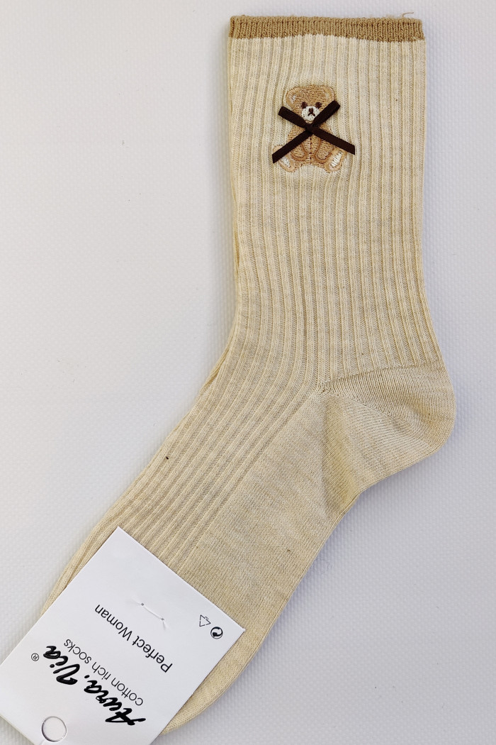 Носки хлопковые в рубчик с мишками Aura.Via NPX1908  — Заказать онлайн с доставкой