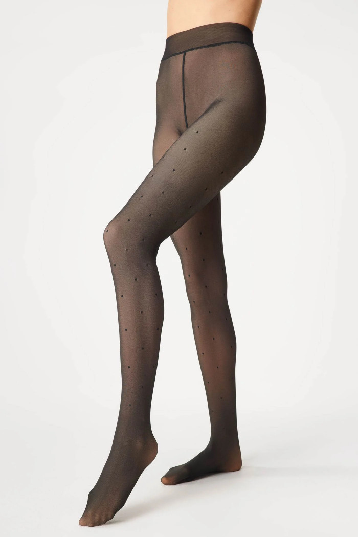 Колготки теплые на флисе с эффектом тюля "Вторая кожа" в горох WS Studio 7723 500d  — Заказать онлайн с доставкой