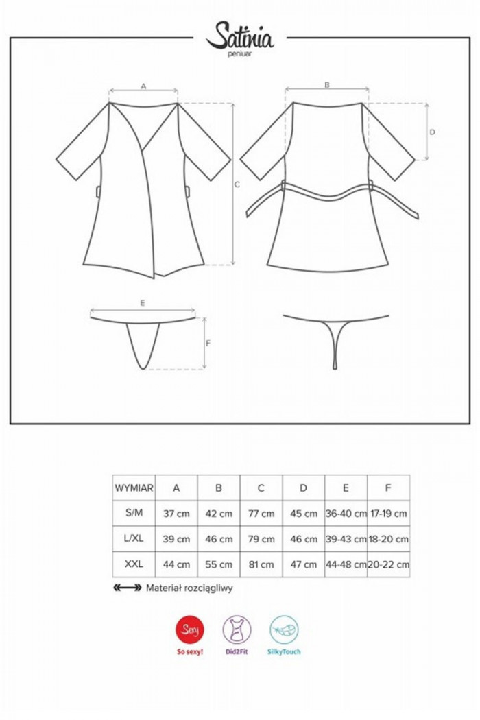 Чорний атласний халат Obsessive Satinia robe