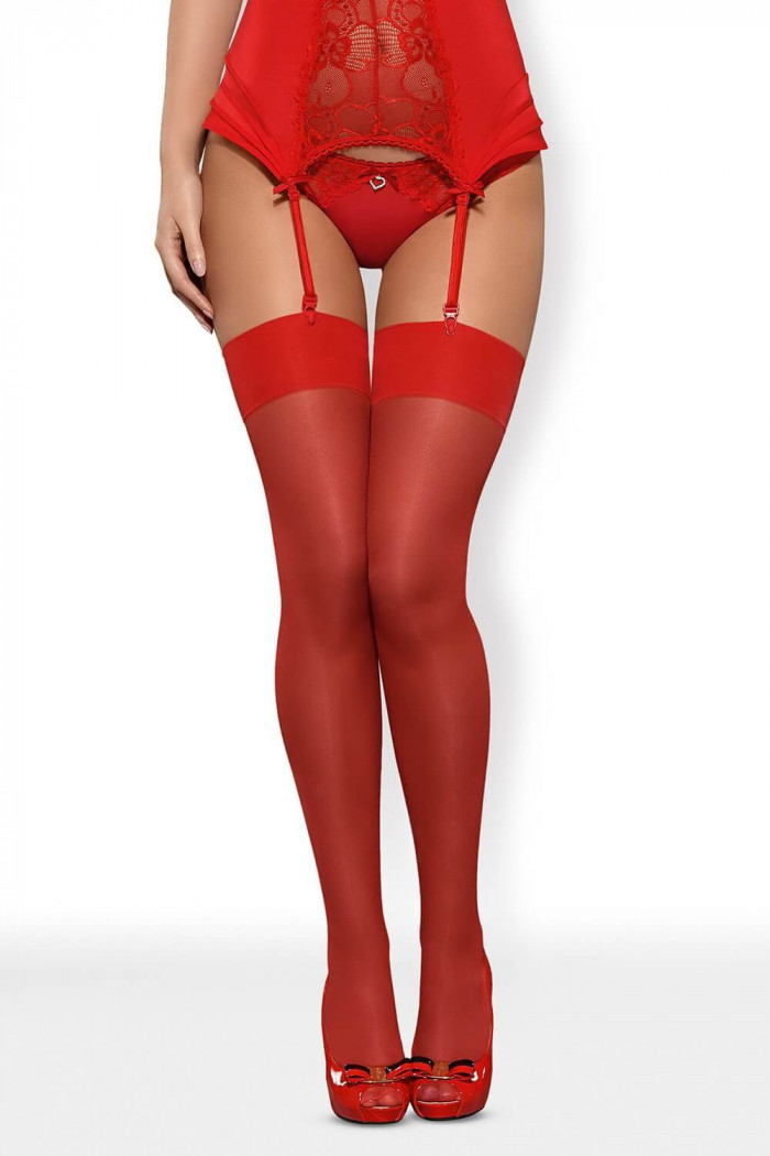 Чулки под пояс красные Obsessive S800
