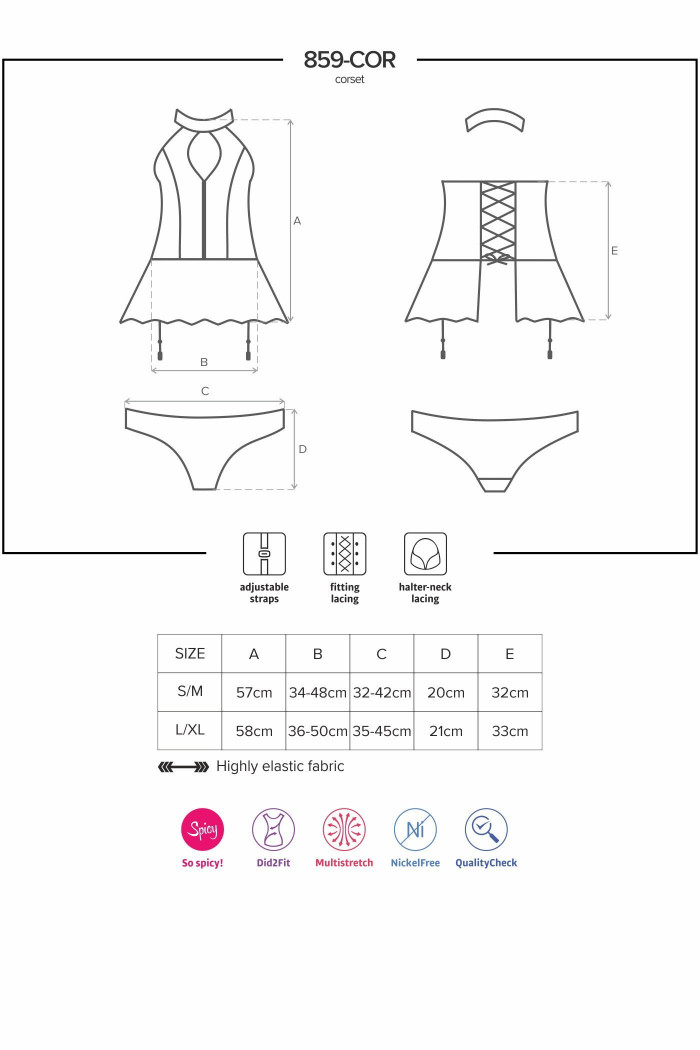 Корсет под кожу с трусиками Obsessive 859-COR-1