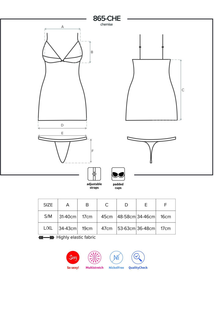 Сорочка с трусиками Obsessive 865-CHE-1 chemise