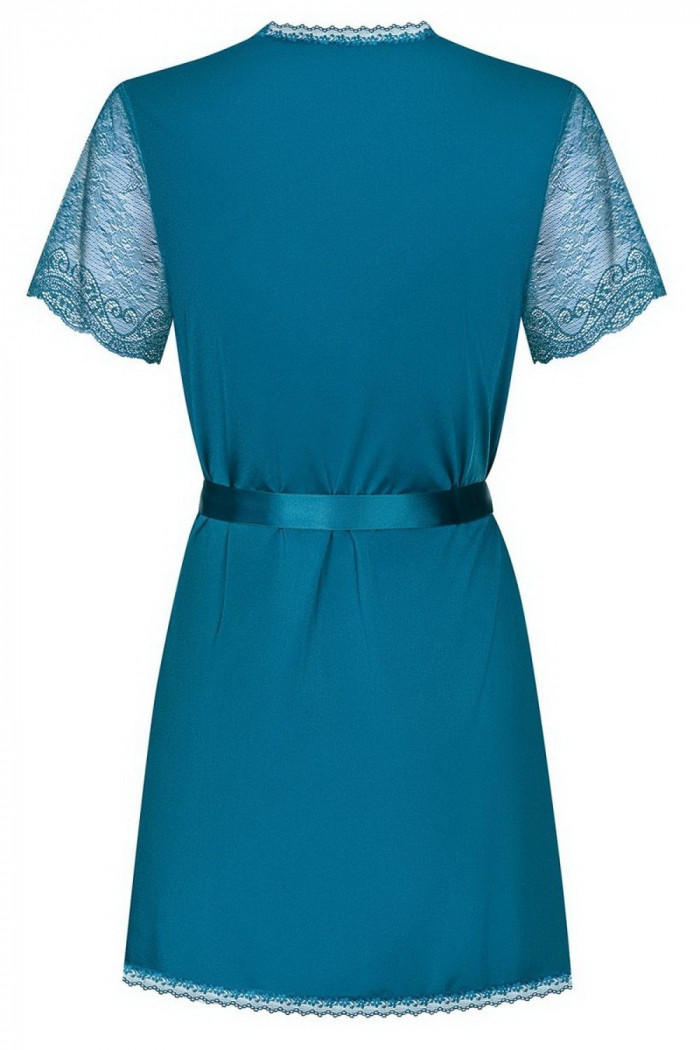 Халатик з мереживом бірюзовий Obsessive Miamor robe