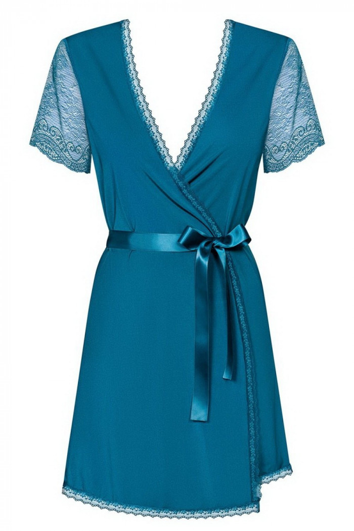 Халатик з мереживом бірюзовий Obsessive Miamor robe