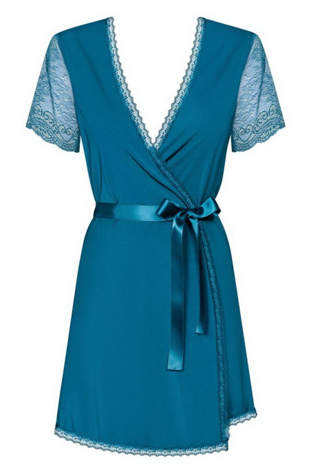 Халатик з мереживом бірюзовий Obsessive Miamor robe