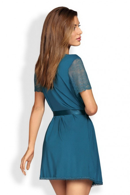 Халатик з мереживом бірюзовий Obsessive Miamor robe