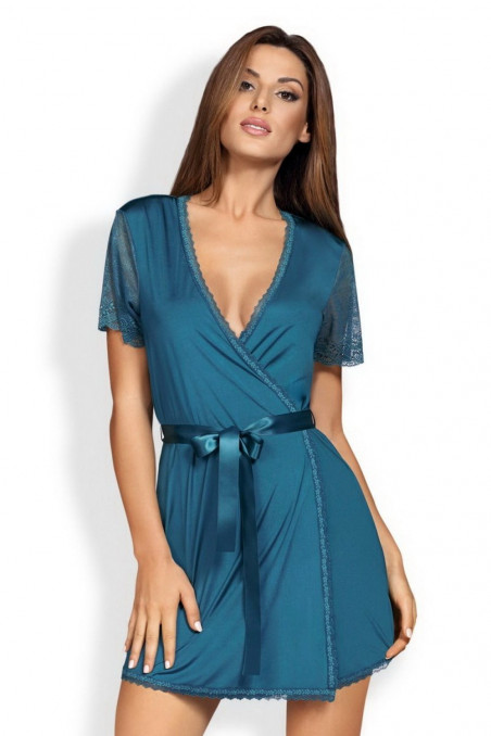 Халатик з мереживом бірюзовий Obsessive Miamor robe