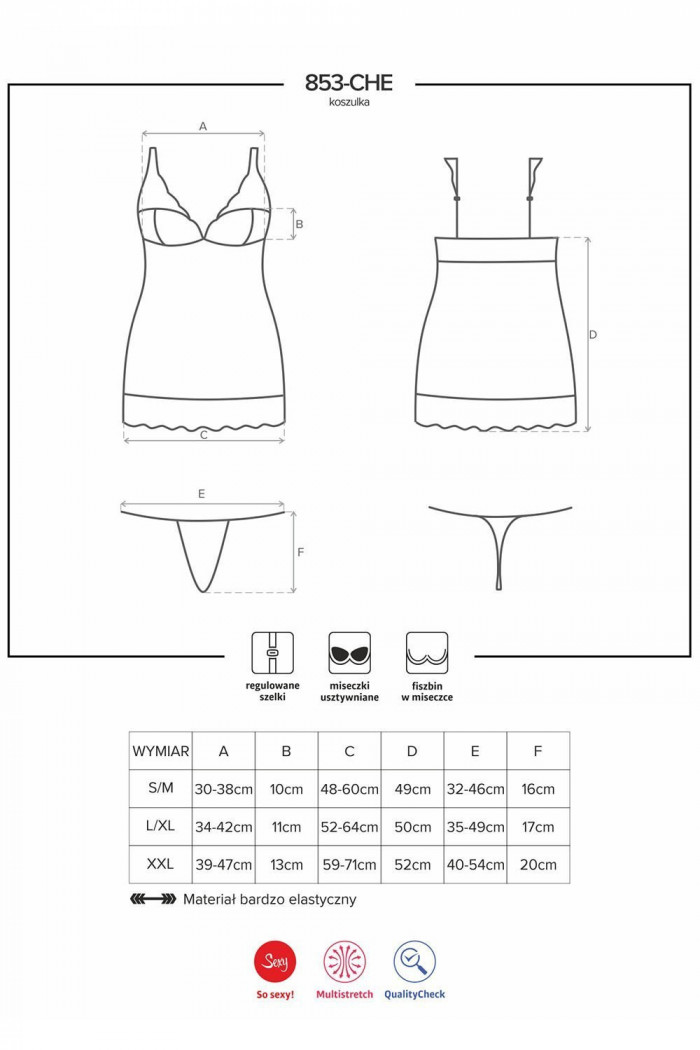 Сорочка со стрингами Obsessive 853-CHE-3
