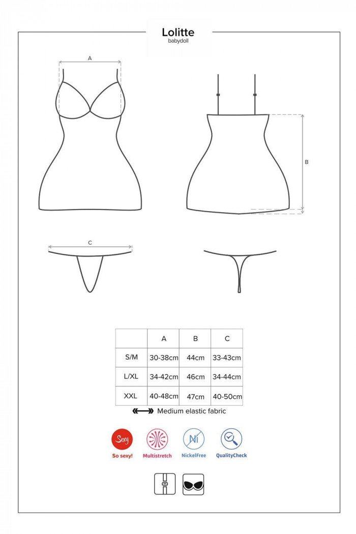Пеньюар с трусиками Obsessive Lolitte babydoll XXL