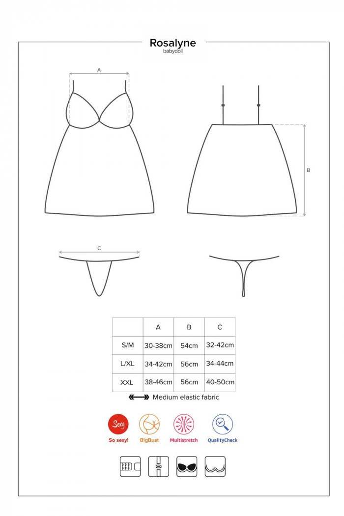 Пеньюар с трусиками Obsessive Rosalyne babydoll