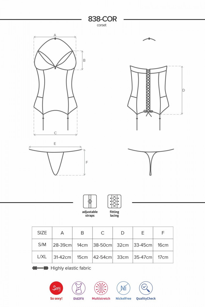 Корсет з трусиками Obsessive 838-COR-3 XXL