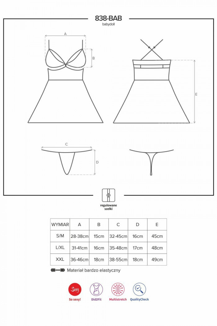 Пеньюар з трусиками Obsessive 838-BAB-1 xxl