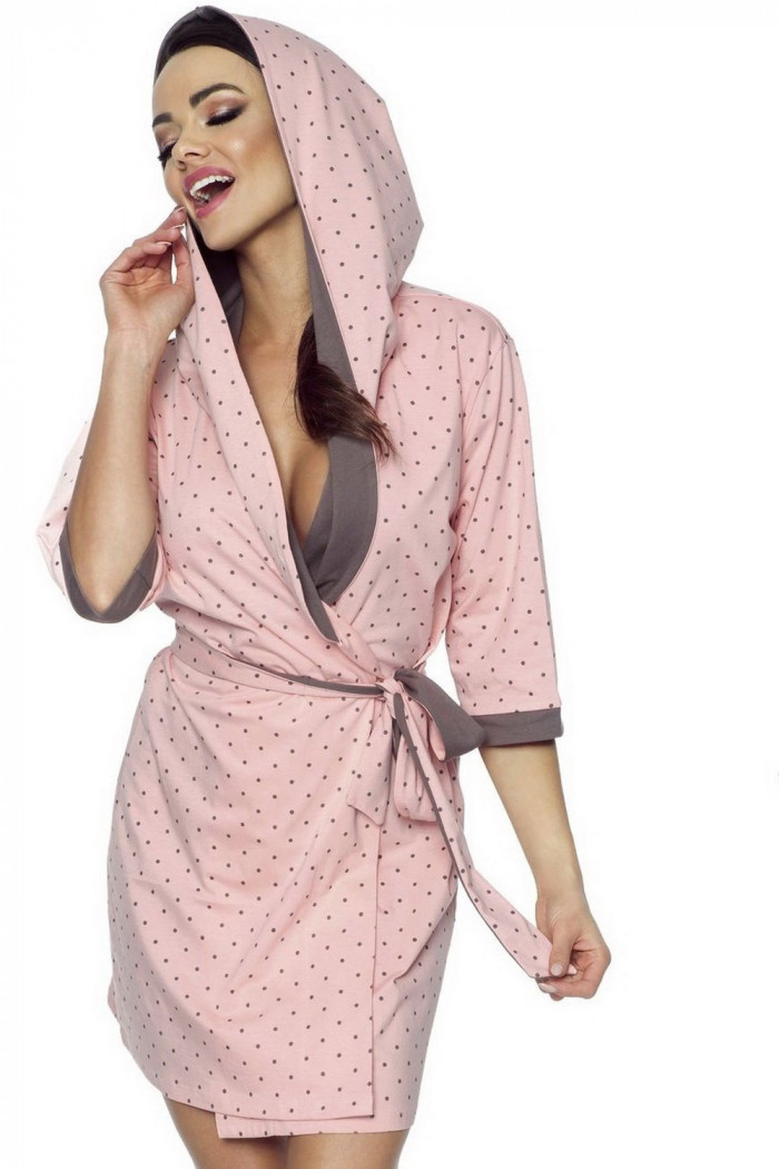 Халат хлопковый в горошек с капюшоном Pigeon P-374/2