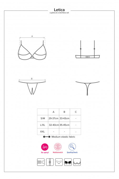 Комплект с открытым бюстом и трусиками Obsessive Letica set otwarte
