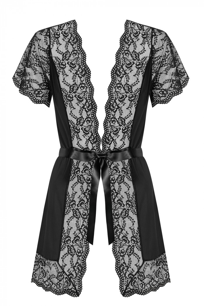 Халат сатиновий з мереживом Obsessive Luvae peignoir