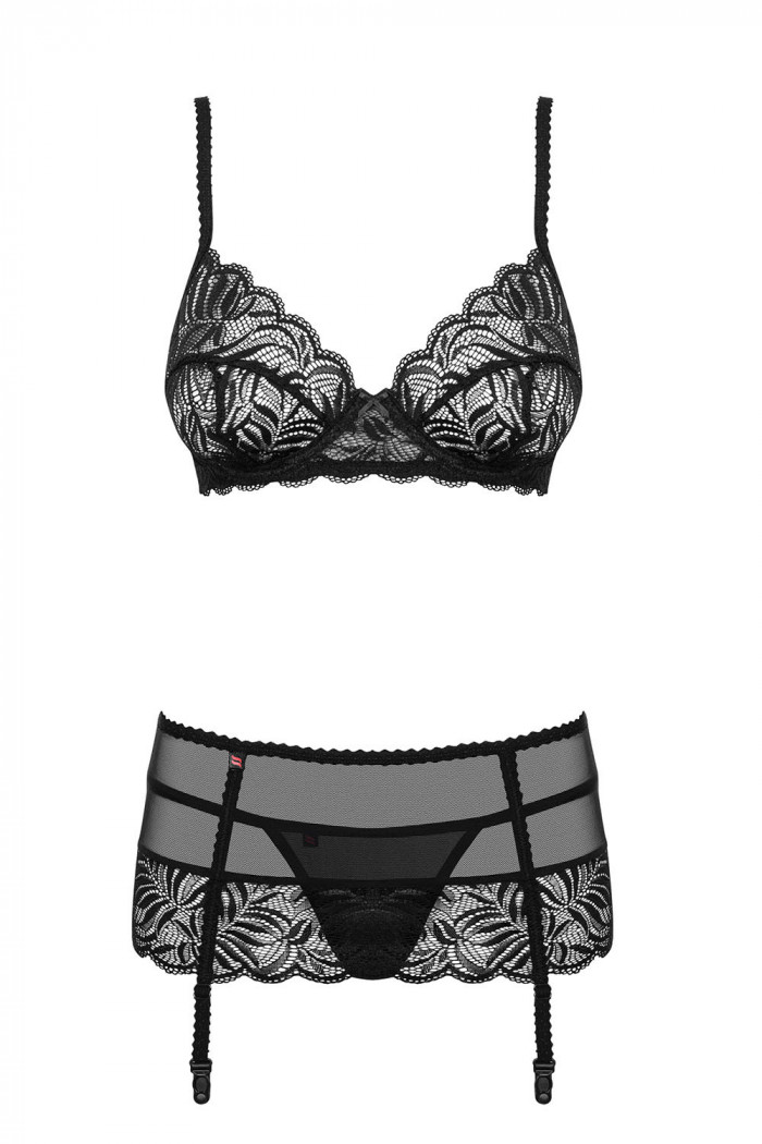 Комплект мереживною з широким поясом Obsessive Contica set