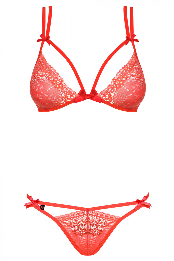 Комплект кружевной коралловый Obsessive Intensa set