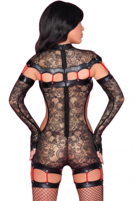 Комбинезон-сетка кружевной с латексом Cofashion Sakura