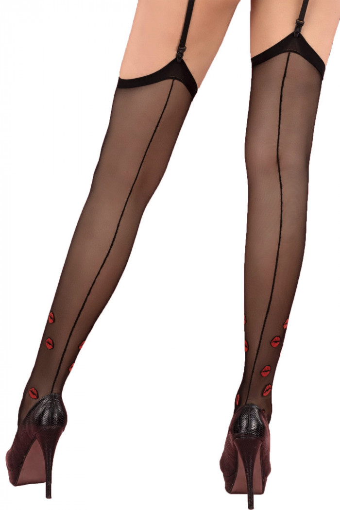 Чулки под пояс с оригинальным принтом Livia Corsetti Crimson Lipstick