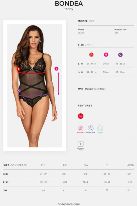 Боді прозоре з мереживом Obsessive Bondea Teddy