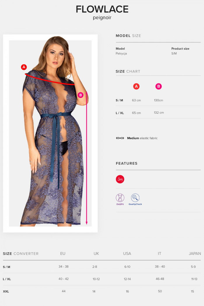 Халат длинный кружевной Obsessive Flowlace Peniuar