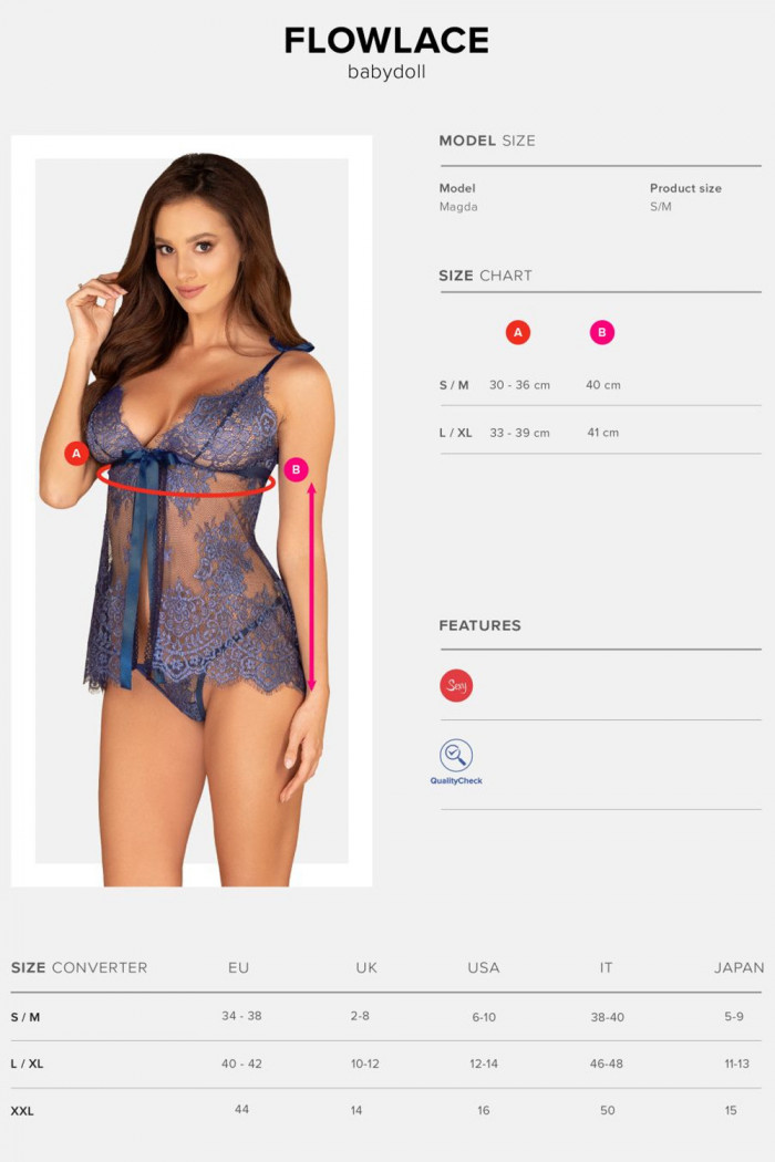 Бебидолл кружевной с трусиками Obsessive Flowlace babydoll