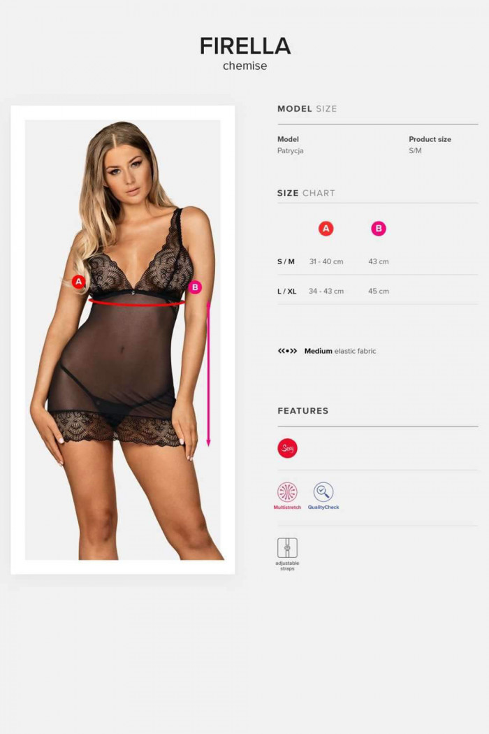 Сорочка облягає з трусиками Obsessive Firella Chemise