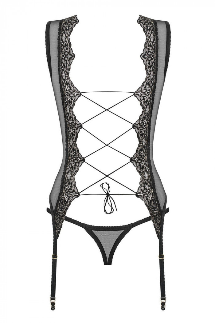 Прозорий корсет на шнурівці Obsessive Meshlove Corset