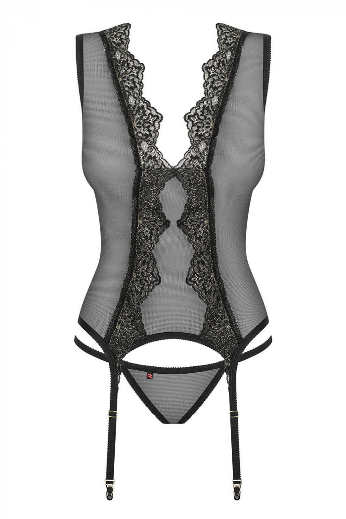 Прозорий корсет на шнурівці Obsessive Meshlove Corset