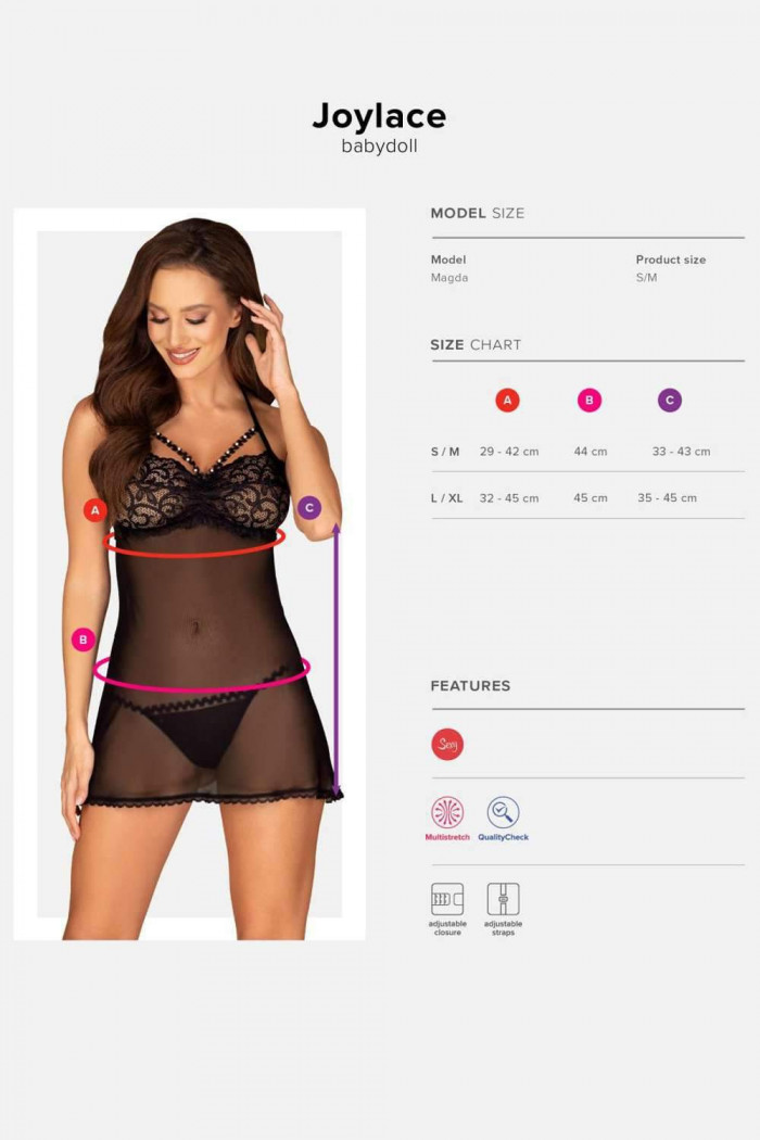 Прозрачный бебидолл с открытой спинкой Obsessive Joylace Babydoll