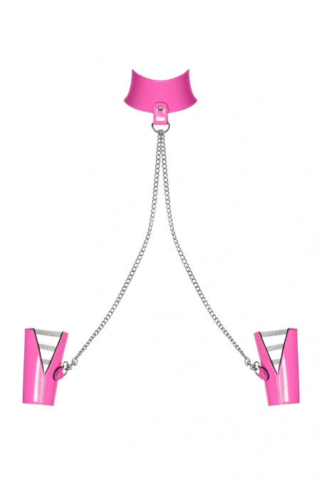 Латексний чокер з наручниками Obsessive Lollypopy Cuffs
