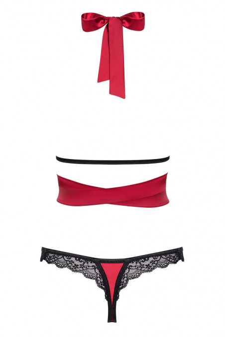 Атласний комплект з мереживом Obsessive Sensuelia Set Червоний
