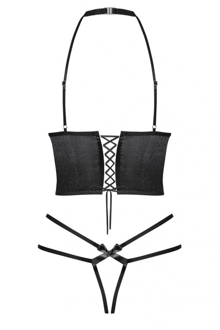 Комплект с полуоткрытым бюстом Obsessive Delishya Set Black