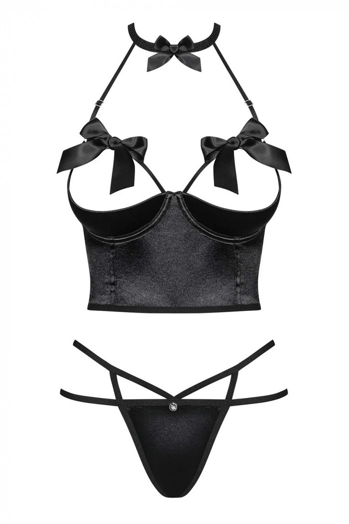 Комплект с полуоткрытым бюстом Obsessive Delishya Set Black