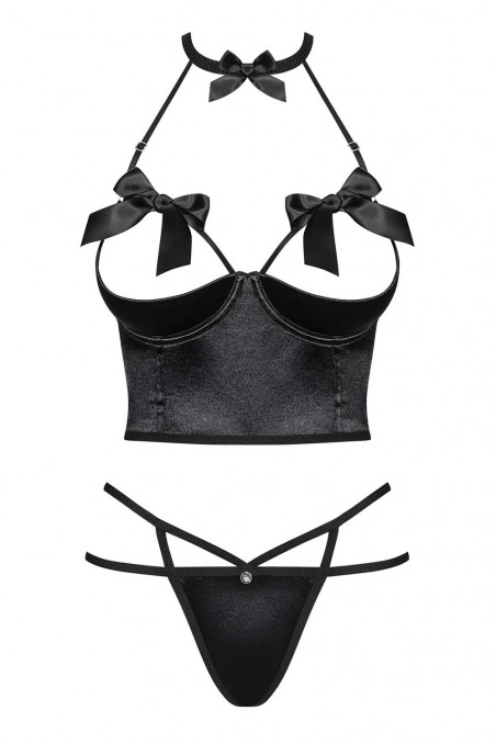 Комплект с полуоткрытым бюстом Obsessive Delishya Set Black