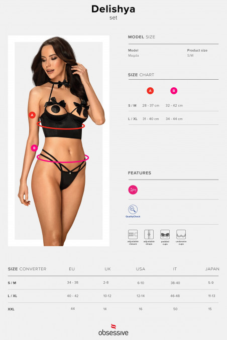 Комплект с полуоткрытым бюстом Obsessive Delishya Set Black