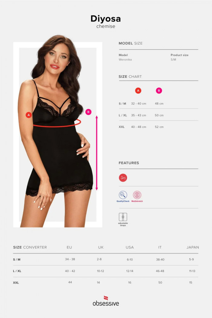 Облегающая сорочка с трусиками Obsessive Diyosa Chemise