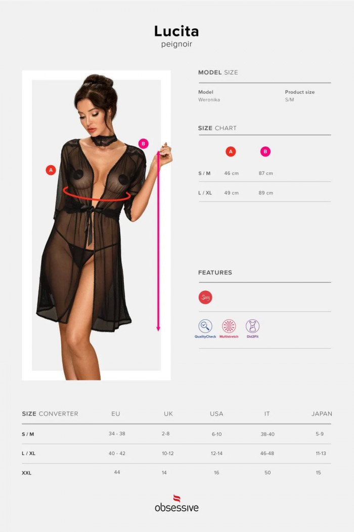 Халатик з аксесуарами Obsessive Lucita Peignoir