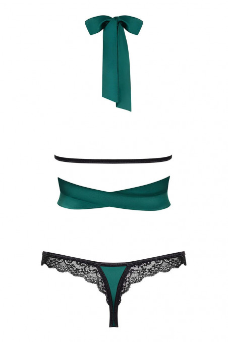 Атласний комплект з мереживом Obsessive Sensuelia Set Смарагдовий